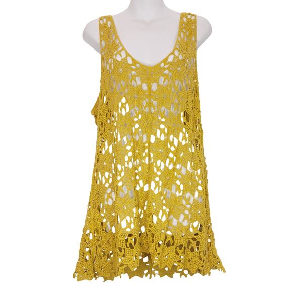 Nick & Mo Crochet Tunic Tank Top Swimwear Cover-Up V-Neck Yellow Womens Size L - Picture 1 of 6